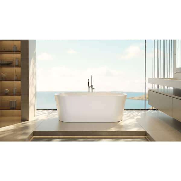 Aqua 66.5 in. L x 29 in. W Acrylic Double Ended Freestanding Soaking Bathtub with Reversible Drain in Polished Brass