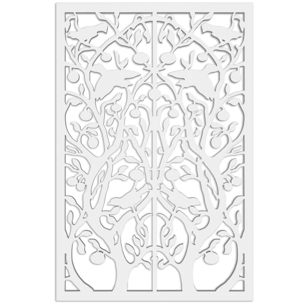 Tree of Life 4 ft. x 32 in. White Vinyl Decorative Screen Panel