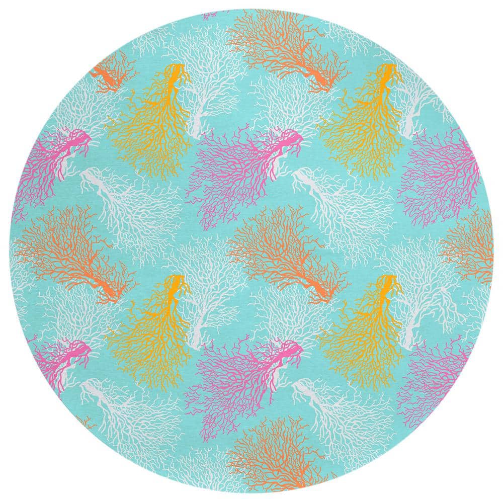 Surfside Blue 8 ft. x 8 ft. Geometric Indoor/Outdoor Area Rug