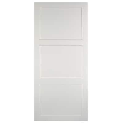 Expressions 37 in. x 84 in. 3-Panel Solid MDF White Primed Unfinished Barn Door Slab