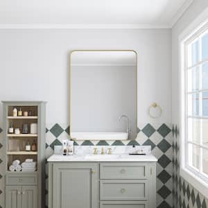 30 in. W x 40 in. H Rectangular Metal Framed Wall-Mount Bathroom Vanity Mirror in Golden