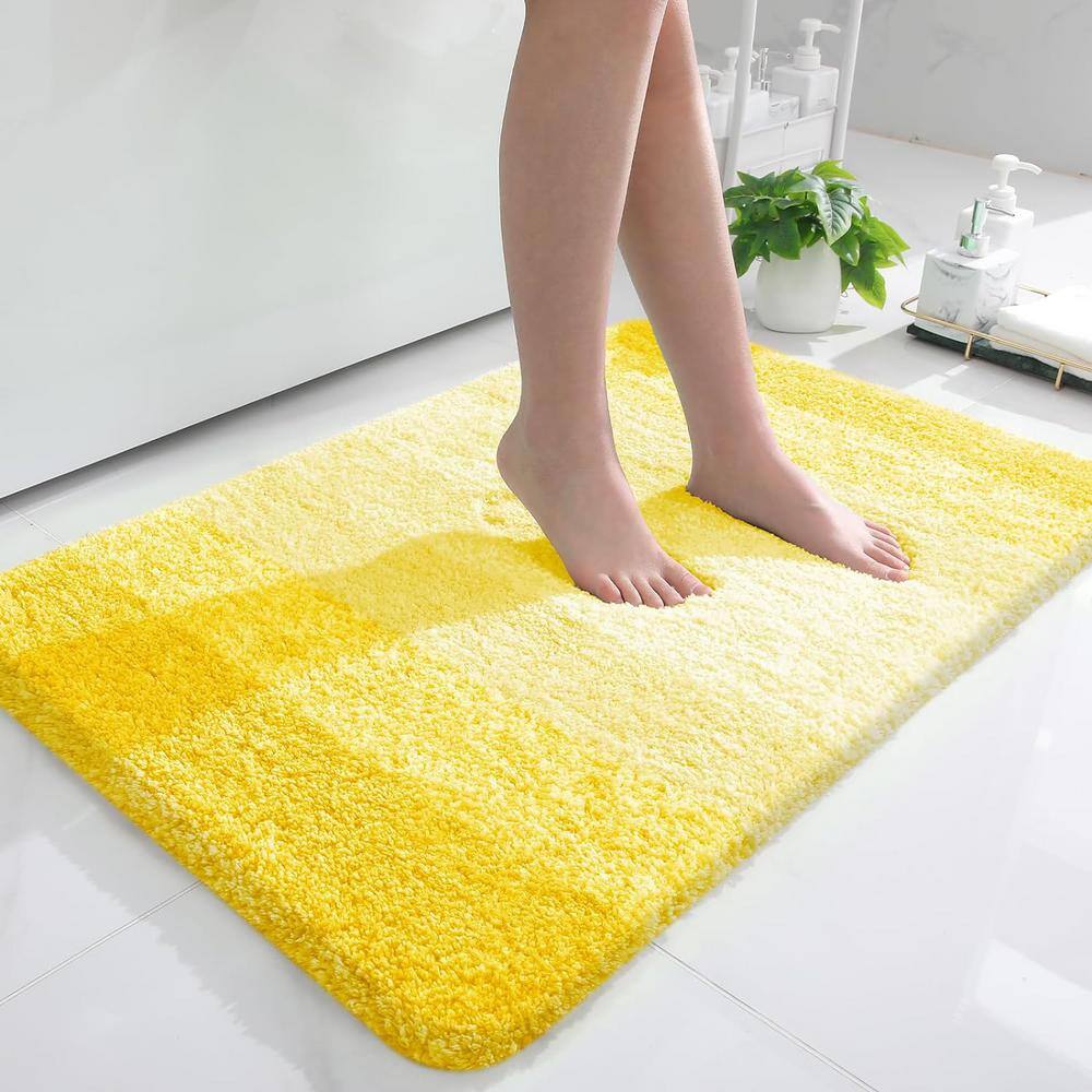 Afoxsos 36"x24" Yellow Stripe Microfiber Rectangular Shaggy Bath Rugs