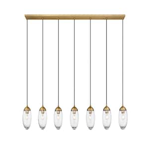 Arden 7-Light Rubbed Brass Shaded Linear Chandelier with Clear Glass Shade with No Bulbs Included