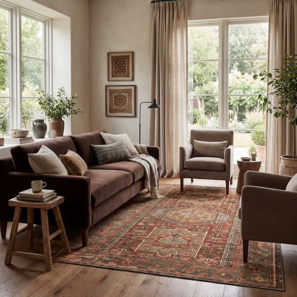 Ismeria Medallion Washable Area Red 9 ft. x 12 ft. Indoor Area Rug
