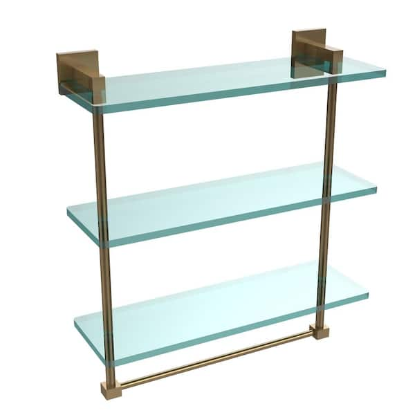 Allied Brass Montero 16 in. L x 18 in. H x 6-1/4 in. W 3-Tier Clear Glass Bathroom Shelf with towel bar in Brushed Bronze