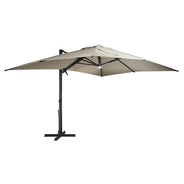 Boyel Living 10x13 ft. 360° Rotation Square Cantilever Patio Umbrella with Bluetooth Speaker and LED Light in Taupe