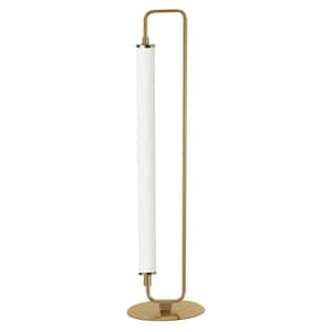 Freya 26.5 in. Brass Transitional Integrated LED Round Table Lamp with White Acrylic Shade