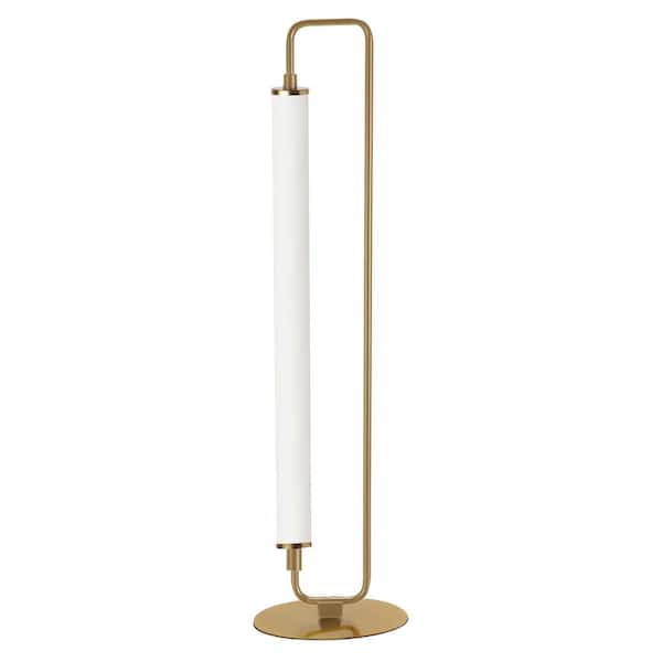 Dainolite Freya 26.5 in. Brass Transitional Integrated LED Round Table Lamp with White Acrylic Shade