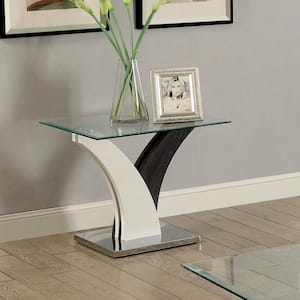 Penbroke 23.63 in. White and Dark Gray Square Glass End Table
