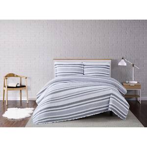 Curtis 3-Piece White/Grey Stripe Full/Queen Quilt Set