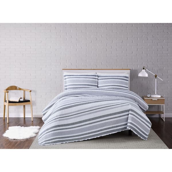Truly Soft Curtis Stripe Twin XL 2-Piece White/Grey Quilt Set