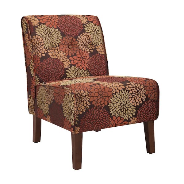 Linon Home Decor Aspen Accent Dark Walnut Harvest Floral Fabric Side Chair