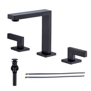 Square 8 in. Widespread 2-Handle Bathroom Faucet with Drain Kit Included and Water Supply Lines Included in Matte Black