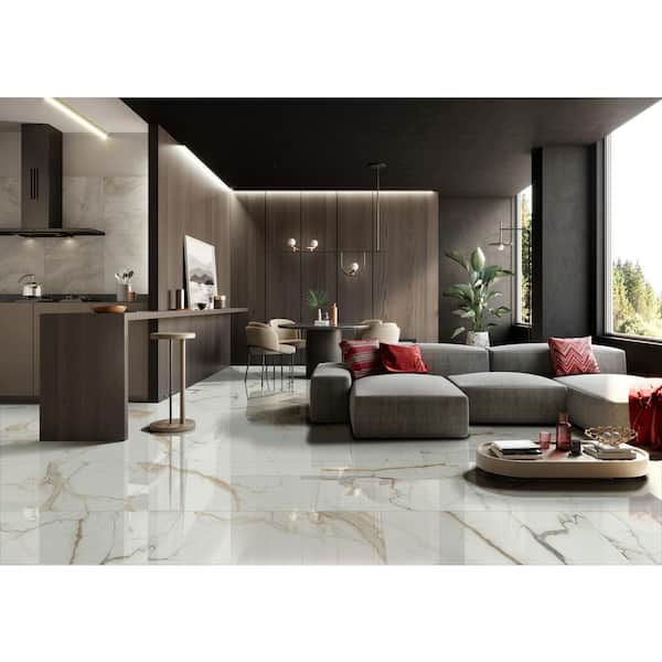 Tramonto Marbella 24 in. x 48 in. Polished Porcelain Stone Look Floor and Wall Tile (16 sq. ft./Case)