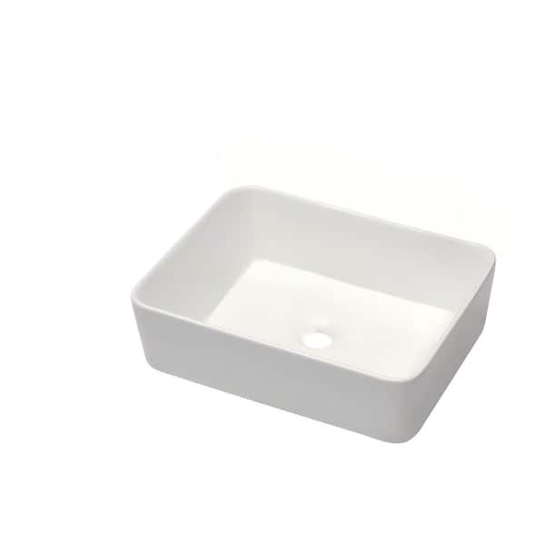 19 in. x 15 in. Rectangular Modern Above Counter Bathroom Sinks, Porcelain Ceramic Vessel Vanity Sink, White