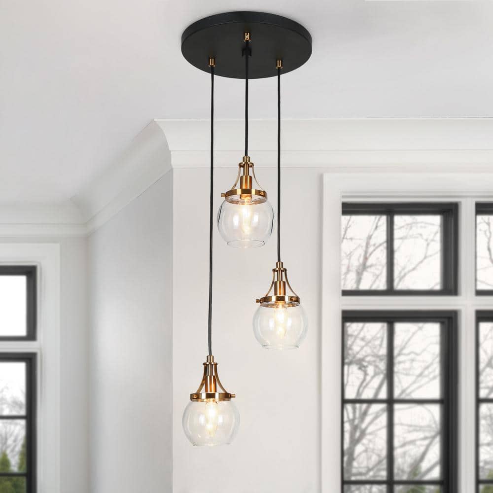 Orbline Transitional 3-Light Black and Plated Brass Cluster Chandelier with Clear Globe Glass Shade Foyer Pendant Light price history on PriceWatchPro