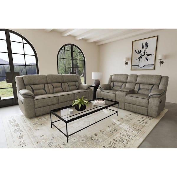 Kaoru 87 in. Polyester Rectangle Pillow Top Arm Motion Sofa with DDT, Drawer and PWS in Grey
