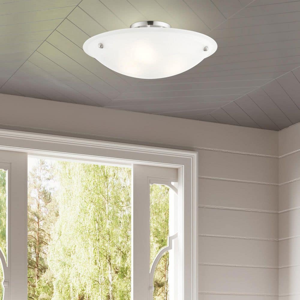 Oasis Brushed Nickel 3-Light LED Bowl Ceiling Mount with White Alabaster Glass
