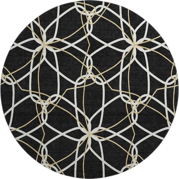 Addison Rugs Mayfield Premium Machine Washable Abstract AMF950 Black 8 ft. x 8 ft. Round Rug