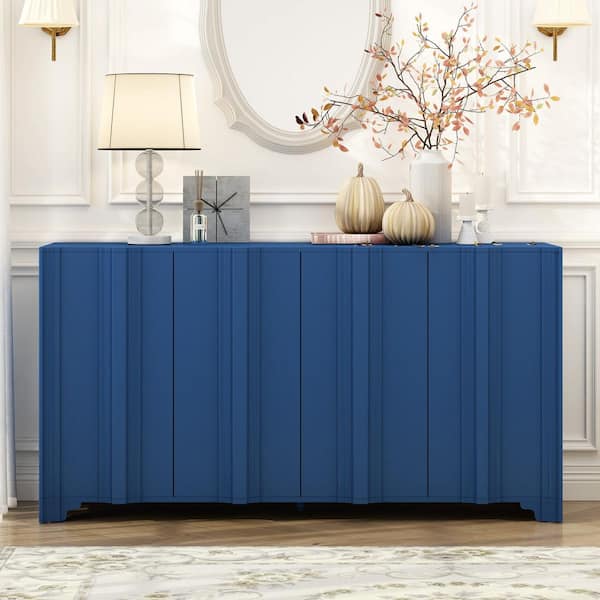 Modern Navy Blue 31.7 in. H Accent Cabinet with 2-Shelves and 4-Doors