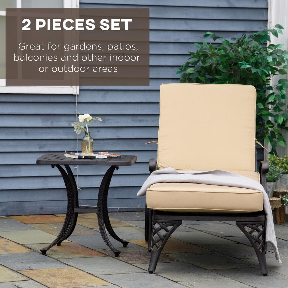 Brown Aluminum 2-Piece Outdoor Chaise Lounge Set with CushionGuard Beige Cu