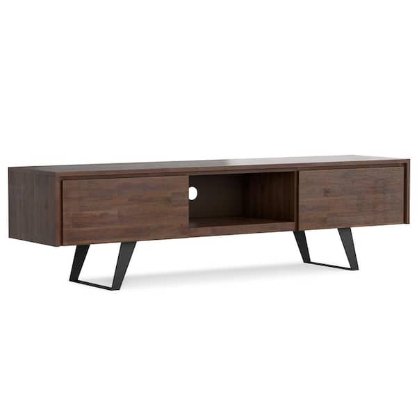Simpli Home Lowry Solid Acacia Wood 72 in. Wide Modern Industrial TV Media Stand in Distressed Charcoal Brown For TVs up to 80 in.