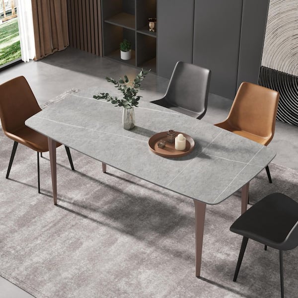 Magic Home 70.87 in. Rectangle Gray Round Edge Sintered Stone Top Purple Metal 4 Legs Dining Table (Seats 6)