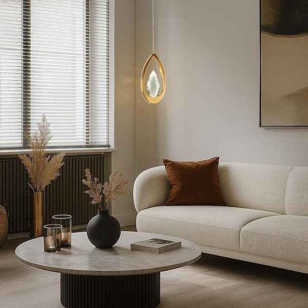 Grouse 5-Watt 1-Light Plating Brass Teardrop Integrated LED Mini Pendant Light With Crystal Accents