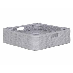 Grey 24 in. x 24 in. Wicker Floating Durable & Sturdy Aluminum Frame Pool Accessory Tray