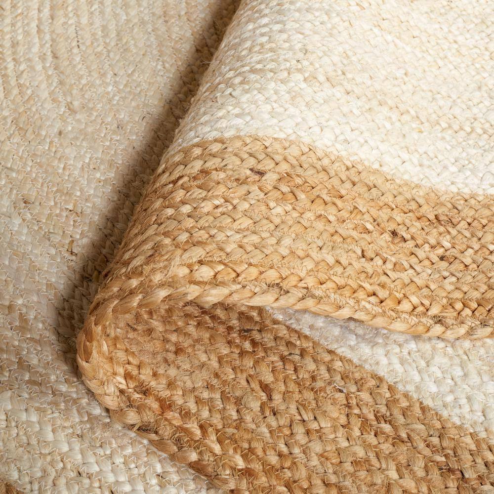 Ivory and Natural Oval Braided Jute Rug 4' x 6'
