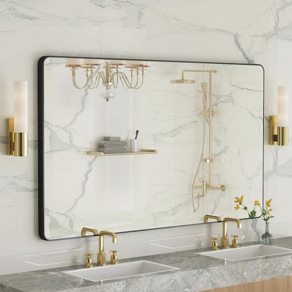 60 in. W x 36 in. H Seamless Rectangle Rounded Frame Wall Bathroom Vanity Mirror in Matte black