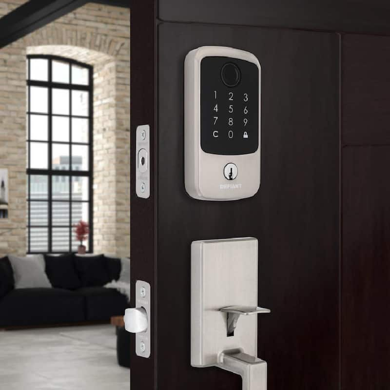 Hubspace Satin Nickel Square Biometric Fingerprint Electronic Touchpad Deadbolt