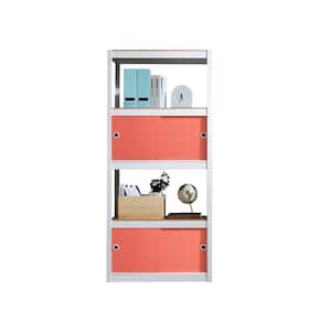 Kepsuul 32 in. W x 16 in. D x 77 in. H White Four Shelf + 2 Coral Door Customizable Modular Wood Shelving and Storage