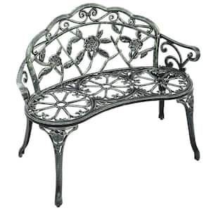 39 in. 2-Person Antique Green Metal Outdoor Bench