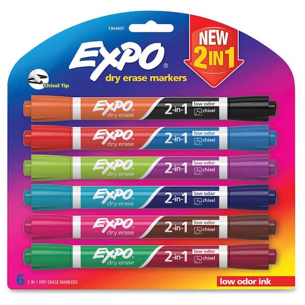 EXPO Dual 2-in-1 Dry Erase Markers Chisel Point Style Assorted Ink (6-Pack)