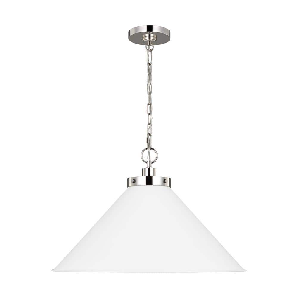 Wellfleet Matte White & Polished Nickel Cone Pendant Light