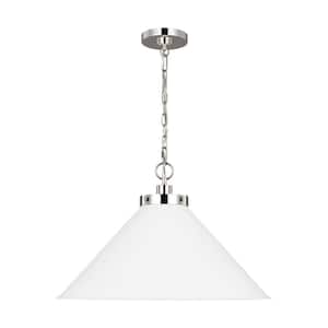 Wellfleet 23.5 in. W x 15.375 in. H 1-Light Matte White/Polished Nickel Wide Cone Pendant Light with Steel Shade