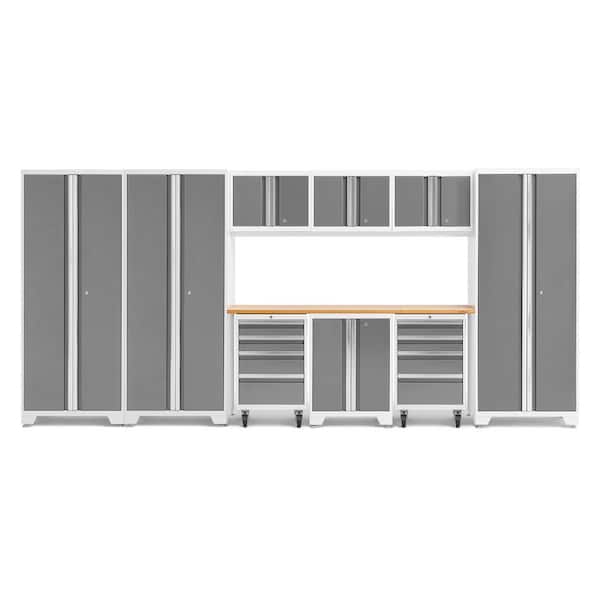 Bold Series 162 in. W x 76.75 in. H x 18 in. D 24-Gauge Steel Garage Cabinet Set in Platinum (10-Piece)