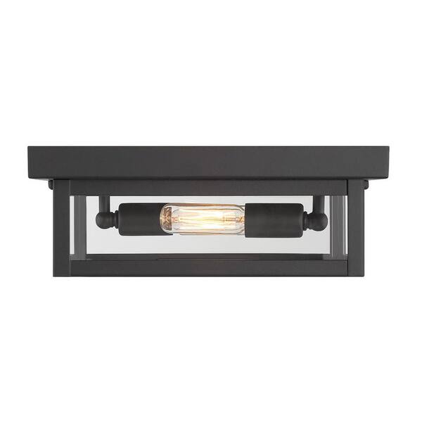 Hampton Bay Porter Hills 2-Light Matte Black Outdoor Flush