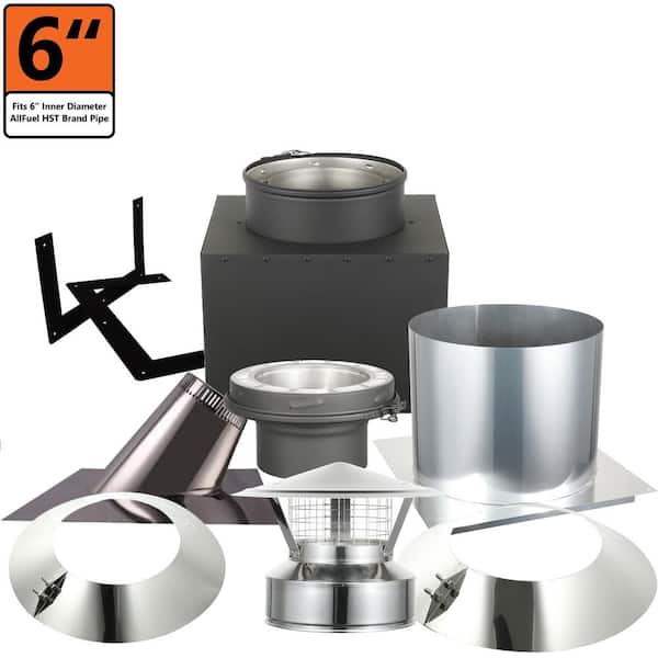 ALLFUEL HST AllFuel 6 in. x 24 in. Double Wall Chimney Pipe Through The Attic Starter Kit for 1/12 to 6/12 Sloped Roof
