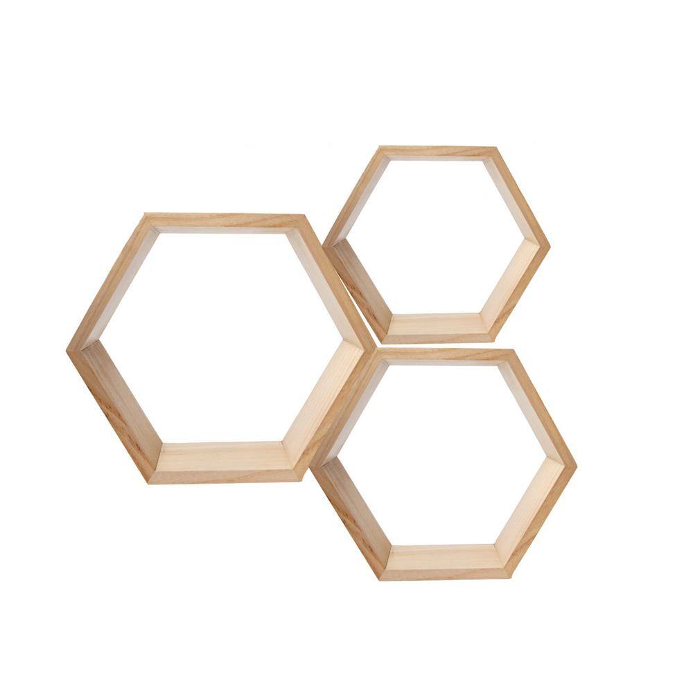 22 in. x 22 in. x 4 in. Wood Rustic Wall Mounted Hexagonal Floating