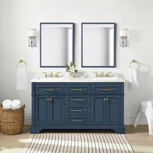Melpark 60 in. W x 22 in. D x 34.5 in. H Bath Vanity in Grayish Blue with White Cultured Marble Top