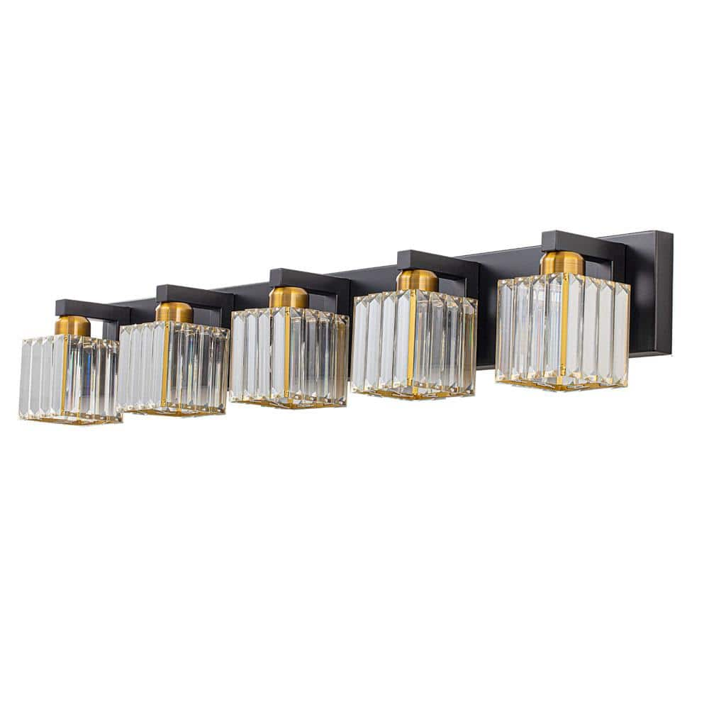 EDISLIVE Orillia 35.4 in. 5-Light Black and Gold Bathroom Vanity Light with Crystal Shades