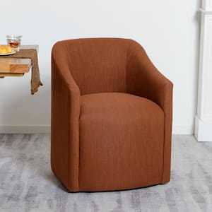 Mocha Performance Fabric Upholstered Barrel Back Rolling Dining Armchair