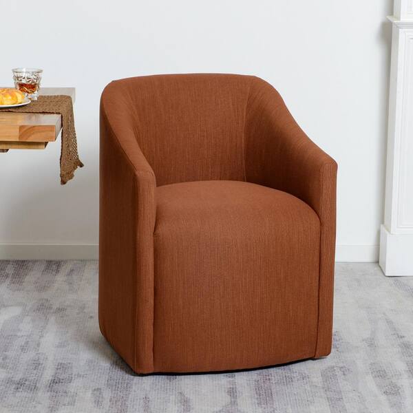 KINWELL Mocha Performance Fabric Upholstered Barrel Back Rolling Dining Armchair