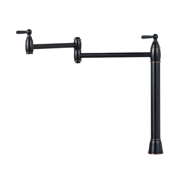 IVIGA Brass Deck Mount Pot Filler Faucet with 2-Handles and Supply Line Folding Island Faucet in Oil Rubbed Bronze