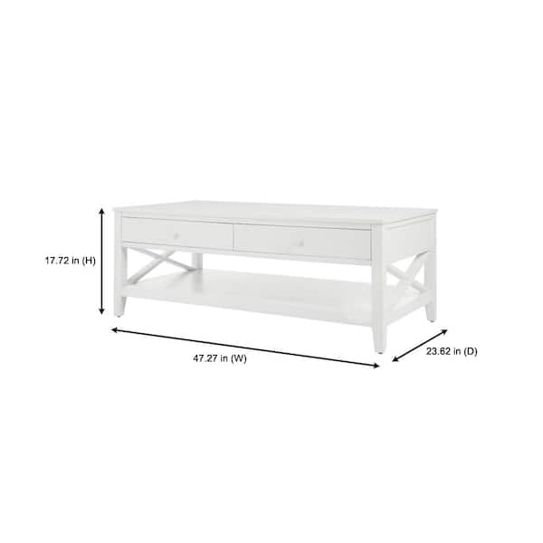 Oakley 48 in. White Large Rectangle Wood Coffee Table with 2-Drawers
