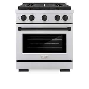 Autograph Edition 30 in. 4-Burner Freestanding Gas Range and Convection Oven in Stainless Steel and Black Matte