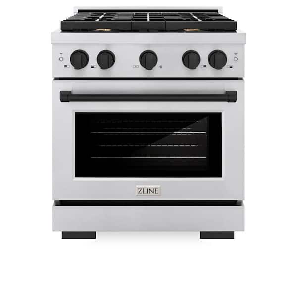 ZLINE Kitchen and Bath Autograph Edition 30 in. 4-Burner Freestanding Gas Range and Convection Oven in Stainless Steel and Black Matte