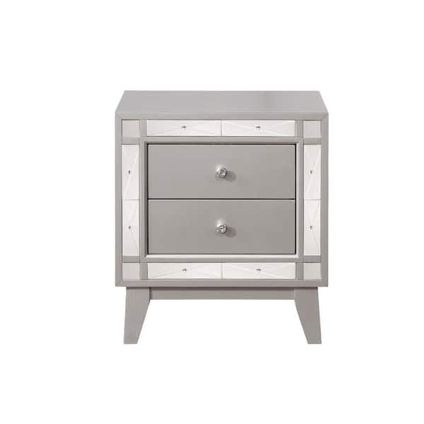 Coaster Leighton 2-Drawer Nightstand with Mirrored Panel Accents Metallic Mercury